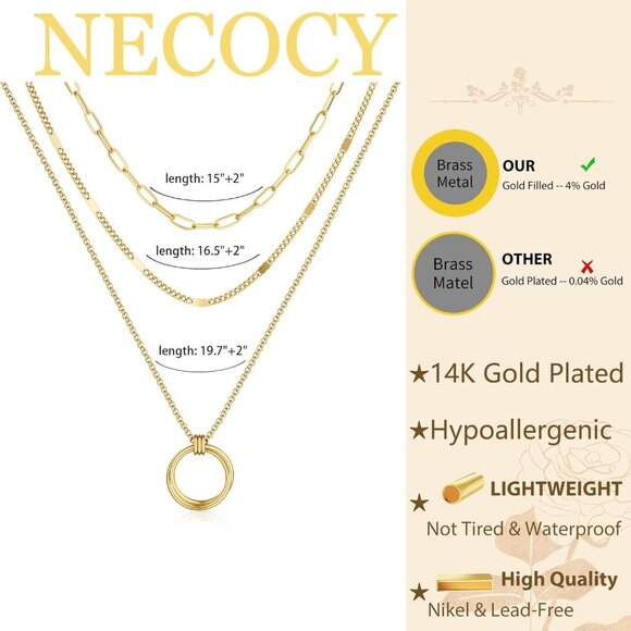Christmas gift gold Style 13 plated layered necklaces women dainty choker set - Picture 5 of 7